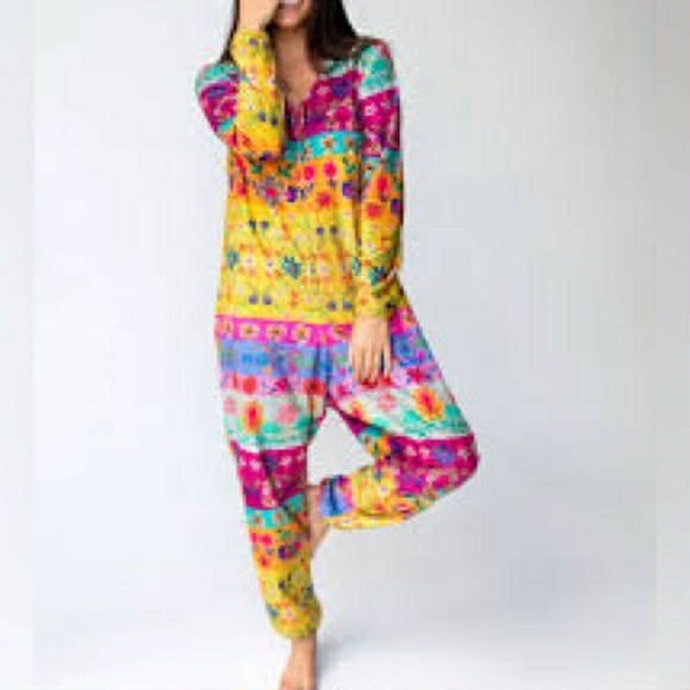 Natural Life Fleece Zip-Front Lounge Magenta Floral Onesie Pajamas, S